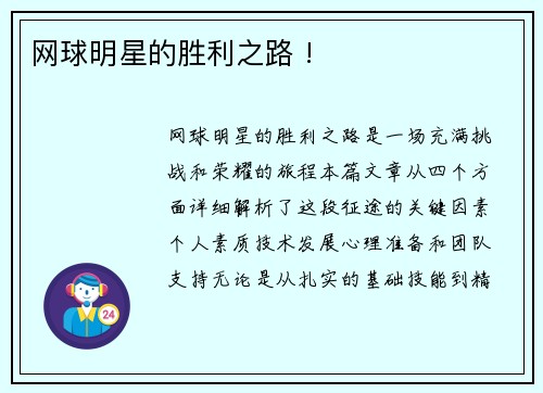 网球明星的胜利之路 !